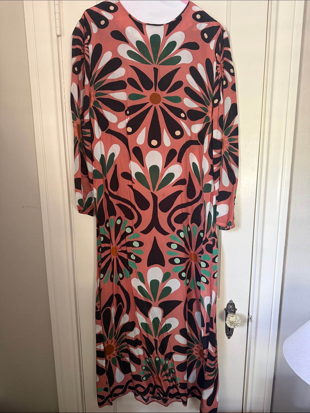 FARM Rio Coral Maxi Dress with Green, White & Black Floral Print